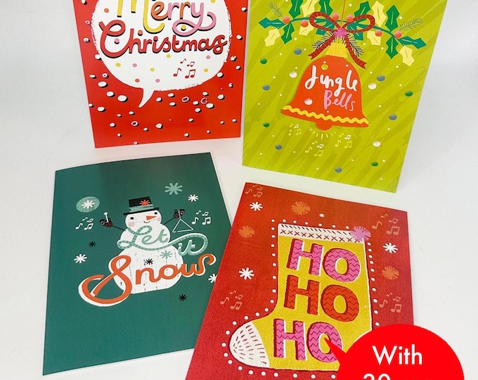 Recordable Christmas Cards - 4 Pack - 30 Second Audio. Add Your Own Tunes, Sounds, Music. Special Price!