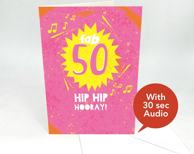 Recordable Audio Birthday Cards -  50th Birthday Greeting Cards -  With 30 second Audio