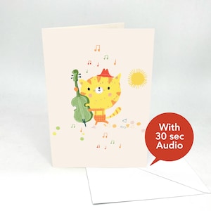 Opneembare audiowenskaarten - Cute Bass Cat - met 30 seconden audio
