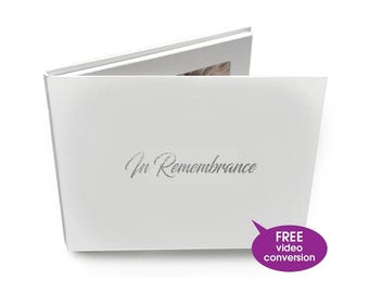 Video Book With 'In Remembrance' Silver Foiled on cover. 7" IPS Video Brochure, Hard Backed, Upload Your Own, 4GB memory - 4 hour run time.