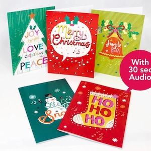 Cartões de Natal com Áudio e Música Graváveis - Pacote com 5 - Com Áudio de 30 segundos. Escolha seu próprio design. PREÇO ESPECIAL.