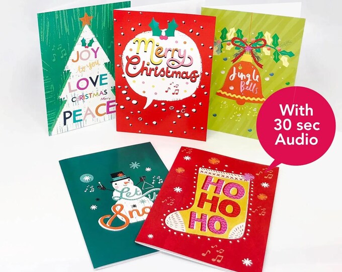 Recordable Music Audio Christmas Cards -  Christmas 5 Pack - With 30 second Audio. Pick Your Own Designs SPECIAL PRICE