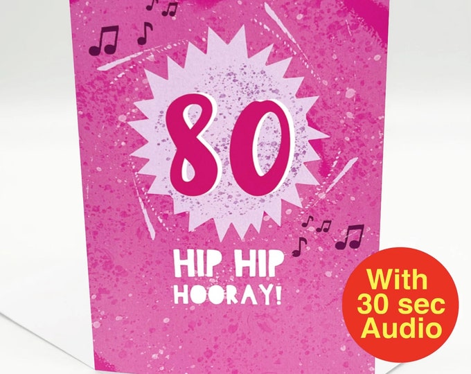 Recordable Audio Birthday Cards - 80th - AB2206 -  With 30 second Audio