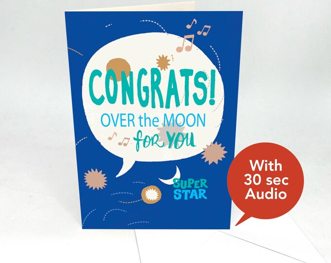 Recordable Congratulations Audio Cards - Congrats! Over the Moon for You - With 30 Seconds Audio