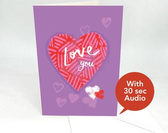 Recordable Audio Love Cards - Love You Heart - With 30 Seconds Audio