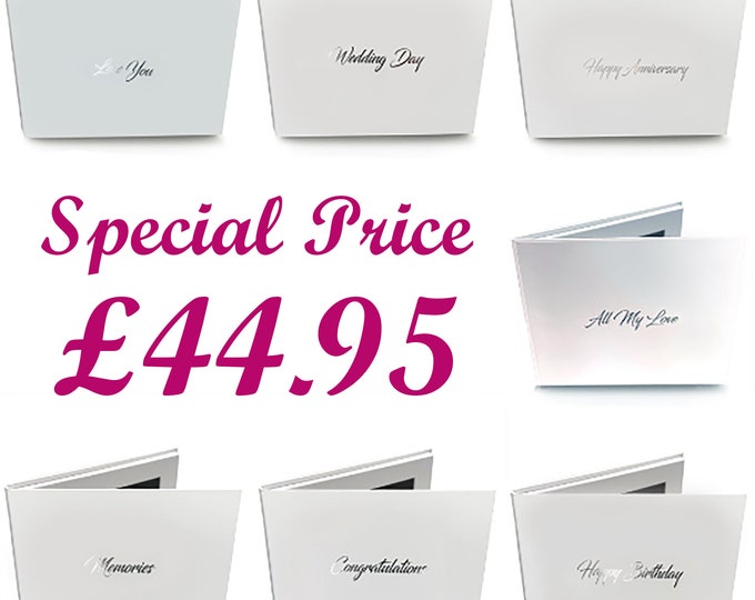 Personalised Video Memory Books  With Silver Foiled Title, 7" Video & Image Brochure, A5+ Hard Backed, Upload Your Own, 4gb memory