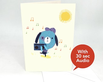 Recordable Audio Greeting Cards - Cute Musical Dog - With 30 Seconds Audio