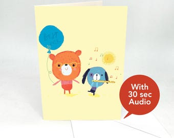 Recordable Audio Greeting Cards - Cute Flute Friends - With 30 Seconds Audio