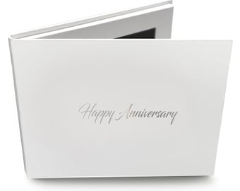 Personalised Video Memory Book 'Happy Anniversary' Silver Foil, 7" Video & Image Brochure, A5+ Hard Backed, Upload Your Own, 4GB memory