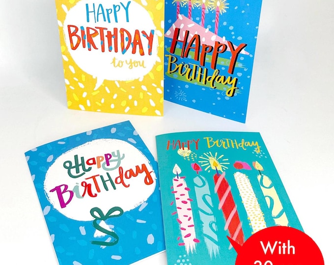 Recordable Birthday Greeting Cards - 4 Pack - 30 Second Audio. Add Your Own Message, Sounds, Music. Special Price!
