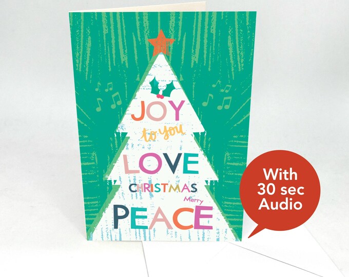 Recordable Audio Christmas Cards - Christmas Tree Joy - With 30 Seconds Audio