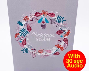 Recordable Audio Christmas Cards - Wreath - With 30 second Audio