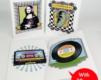 Recordable Retro Greeting Cards - 30 Second Audio, 4-Pack