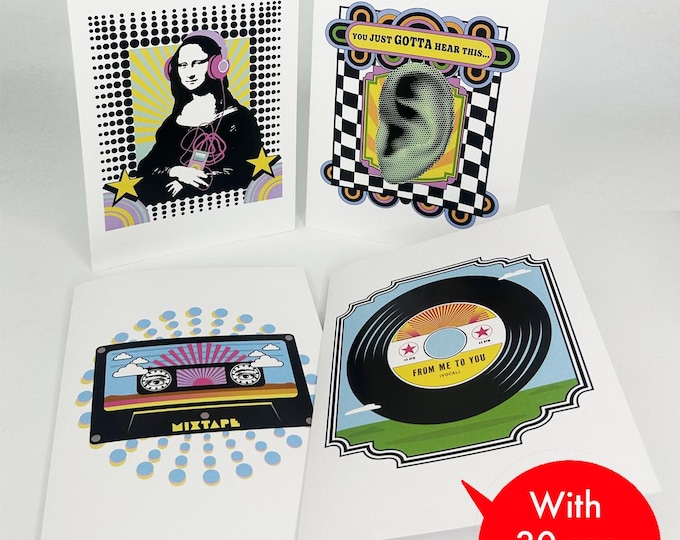 Recordable Retro Greeting Cards - Speakeasies 4 Pack - 30 Second Audio. Add Your Own Tunes, Sounds, Music. Special Price!