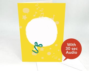 Recordable Audio Greeting Cards - Yellow Balloon - With 30 Seconds Audio