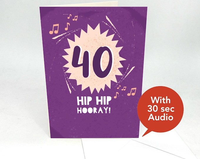 Recordable Audio Birthday Cards - 40th Birthday Greeting Cards -  With 30 seconds Audio