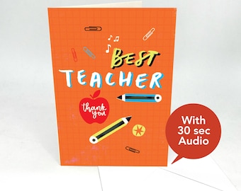 Recordable Audio Thank You Cards - Best Teacher - With 30 Seconds Audio