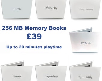 Personalised Video Memory Books  With Silver Foiled Title, 7" Video & Image Brochure, A5+ Hard Backed, Upload Your Own, 256MB memory