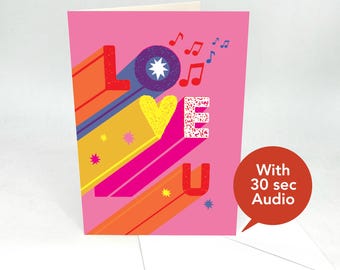 Recordable Audio Love Cards - LOVE U - With 30 Seconds Audio
