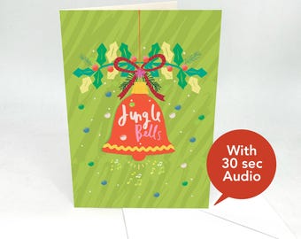Recordable Christmas Audio Cards. Jingle Bells Cover. Add Your Own 30-second Message. With Envelope