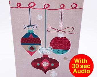 Recordable Audio Christmas Cards - Bauble - With 30 second Audio