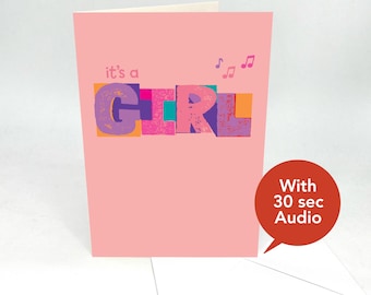 Recordable Audio Celebration & Announcement Cards - It's a Girl - With 30 Seconds Audio