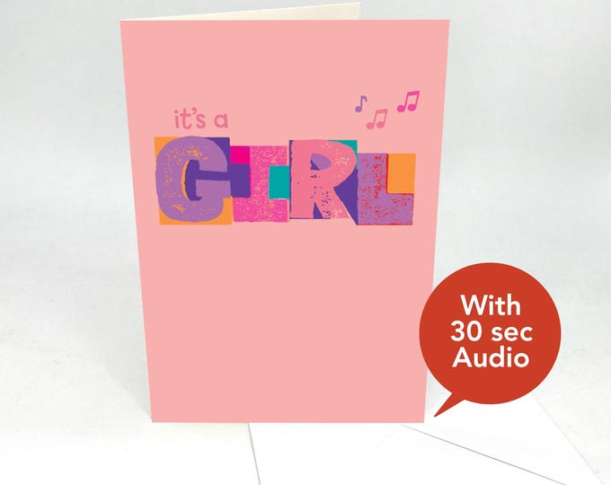 Recordable Audio Celebration & Announcement Cards - It's a Girl - With 30 Seconds Audio