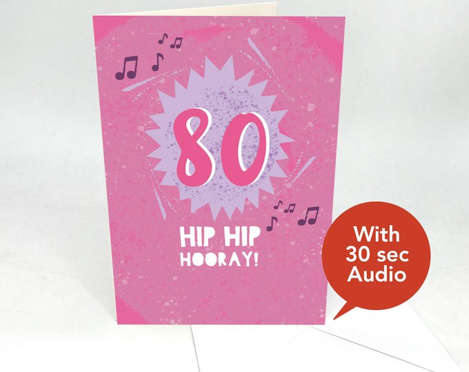 Recordable Audio Birthday Cards - 80th Birthday Greeting Cards - With 30 second Audio
