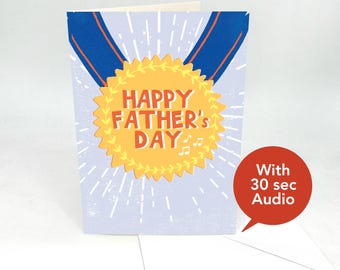 Recordable Audio Father's Day Cards - Father's Day Greeting Card - Medal - With 30 Seconds Audio