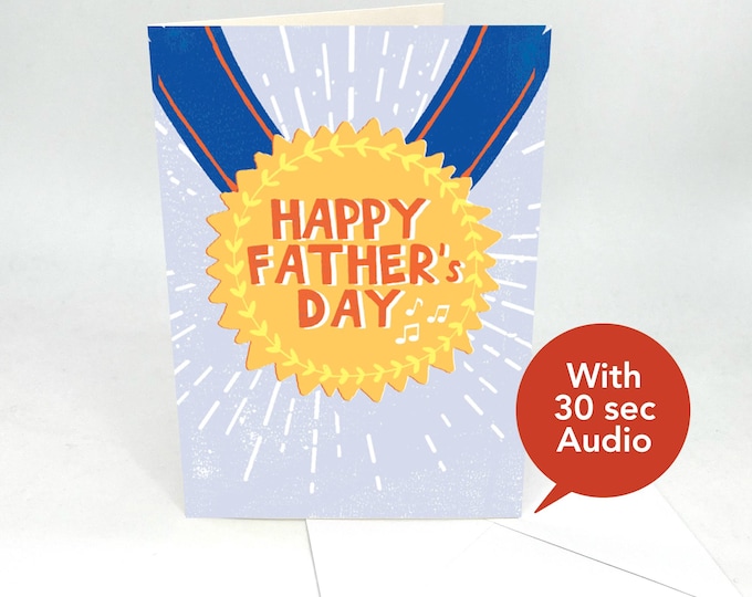 Recordable Audio Father's Day Cards - Father's Day Greeting Card - Medal - With 30 Seconds Audio