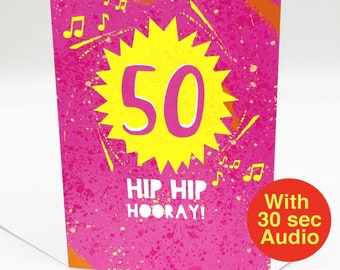 Recordable Audio Birthday Cards -  50th - AB2206 -  With 30 second Audio
