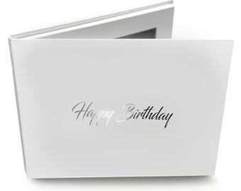 Personalised Video Memory Books With Happy Birthday Silver Foiled, 7" Video & Image Brochure, A5+ Hard Backed, Upload Your Own, 4GB memory
