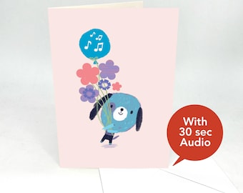Recordable Audio Talkie Cards - Cute Balloon & Flowers Dog - With 30 Seconds Audio