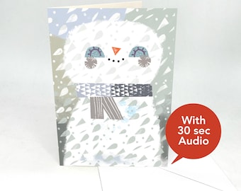 Recordable Christmas Audio Cards. Snowman Cover. Add Your Own 30-second Message. With Envelope