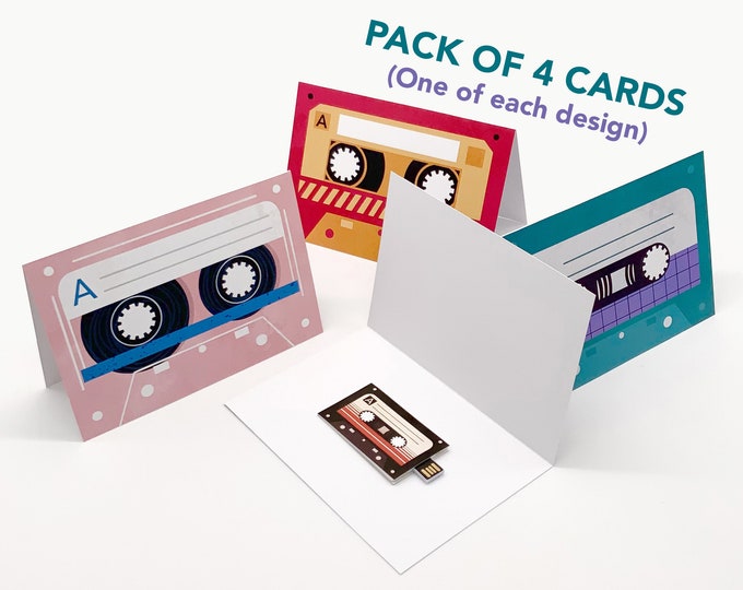 MixTape USB Card - Pack of 4 - A6 - Record Your Own - With 1GB USB Stick