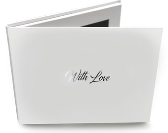 Personalised Video Memory Books With 'With Love' Silver Foil, 7" Video & Image Brochure, A5+ Hard Backed, Upload Your Own, 4GB memory