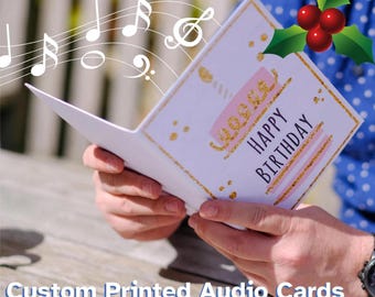 Custom Audio Greeting Card: Personalized Printed Design, 30 Second Message. Rerecordable. Free Upload Service