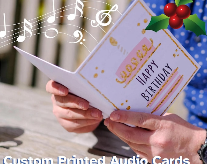 Custom Audio Greeting Card: Personalized Printed Design, 30 Second Message. Rerecordable. Free Upload Service