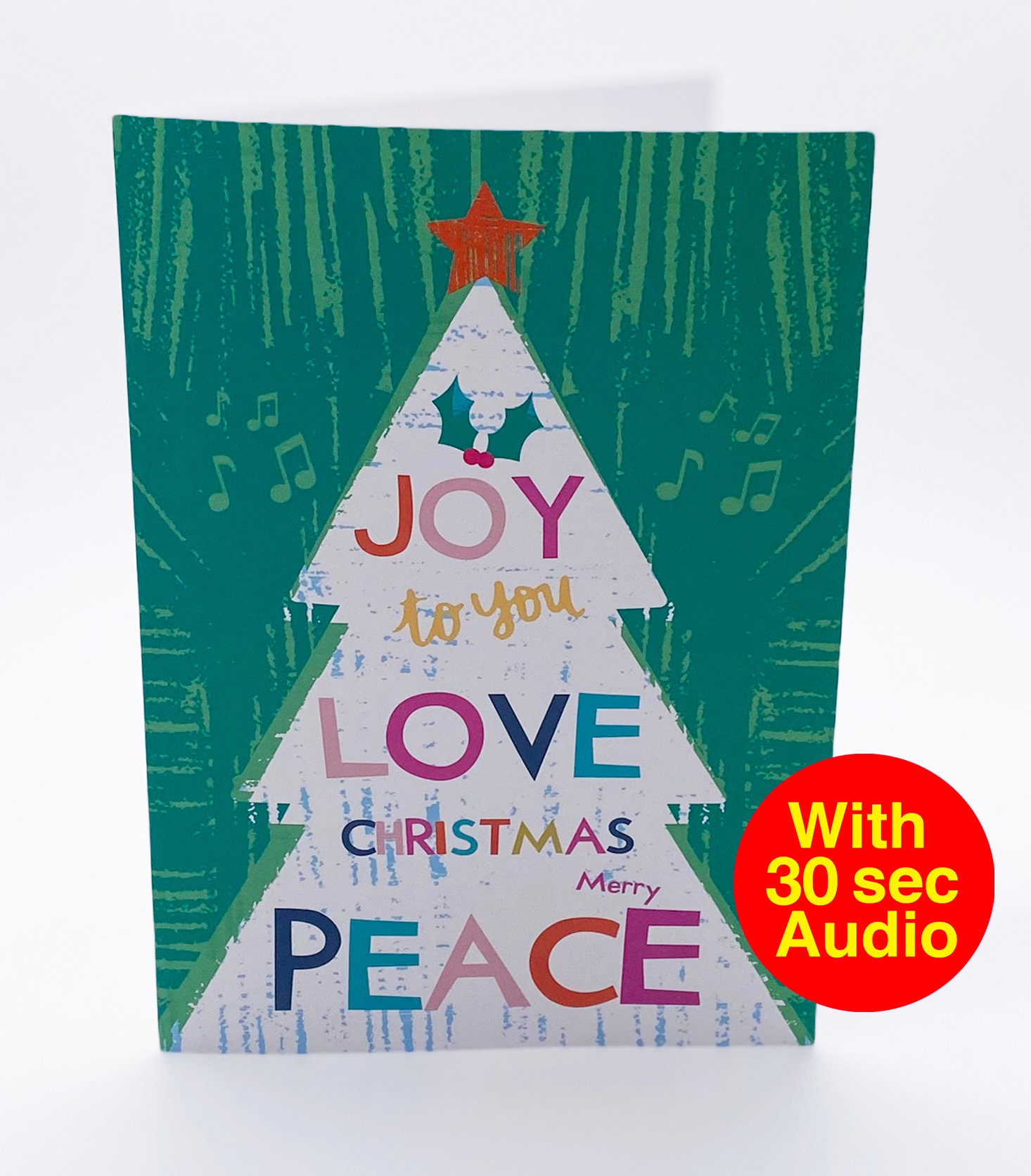 Recordable Audio Christmas Cards Tree Joy With 30 Second Audio