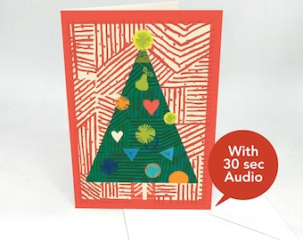 Recordable Audio Christmas Cards - Christmas Tree - With 30 Seconds Audio