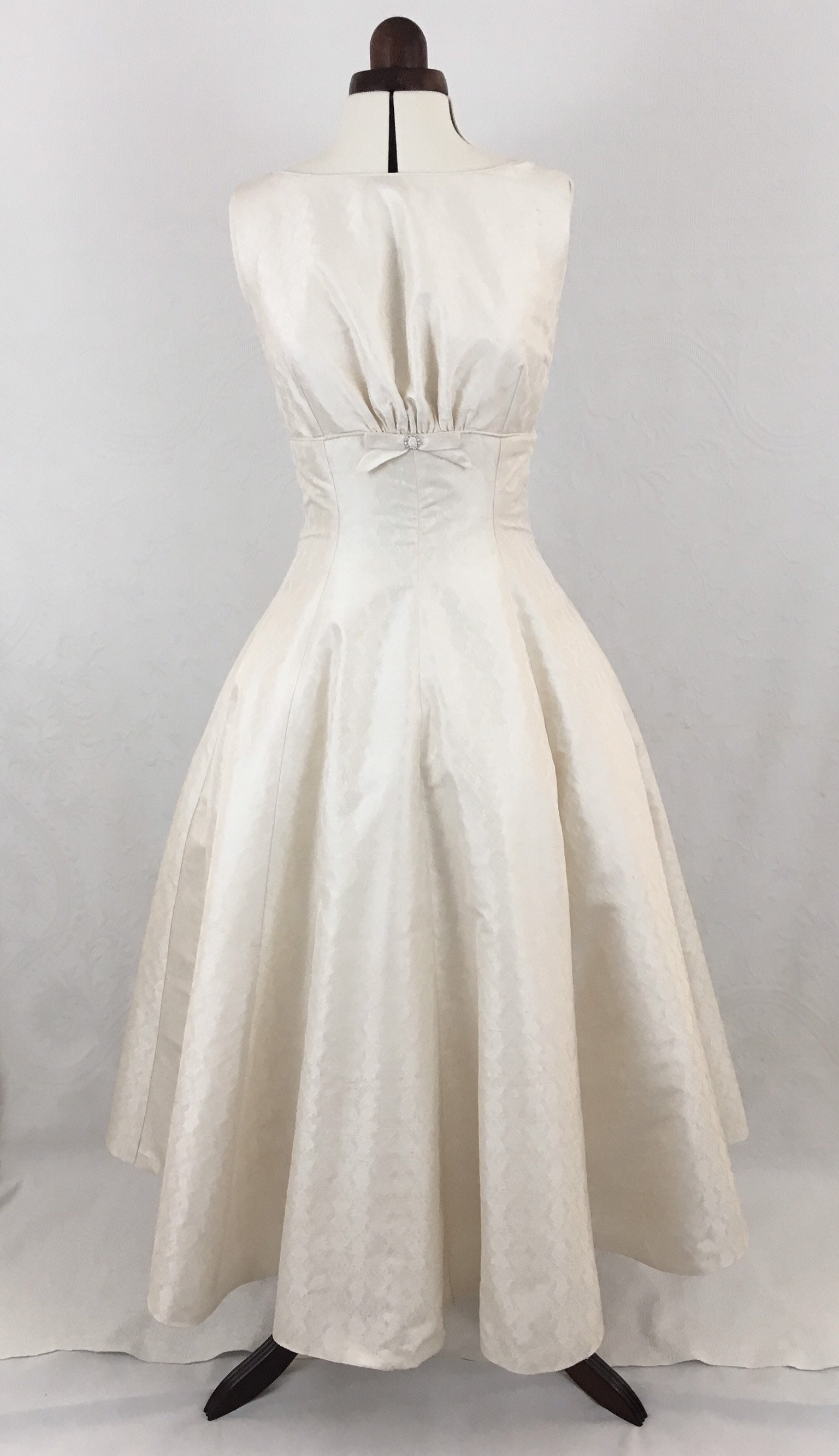 1950's Style Silk Wedding Dress With Diamante Bow Detail | Etsy UK