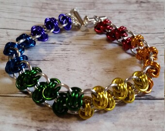 Rainbow double barrel chainmaille bracelet - gay pride