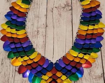 Rainbow gay pride scale mail collar necklace