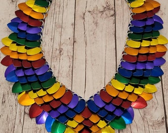Rainbow gay pride scale mail collar necklace