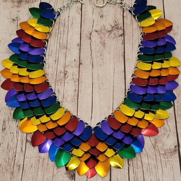 Rainbow gay pride scale mail collar necklace