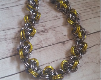 Yellow and gunmetal double cloud chainmaile bracelet