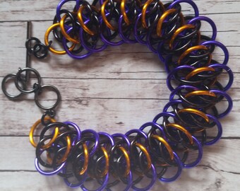 Purple/orange/black viperscale chainmaille bracelet