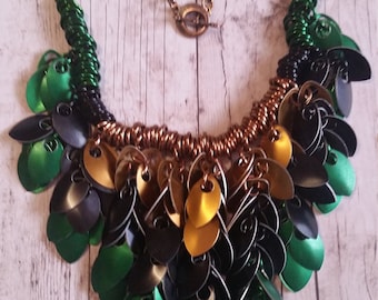 Loki inspired scale chainmaille necklace