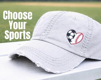 Women's sports athlete hat baseball cap, one two, half split hearts, soccer + gift clothing