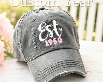 Women's Birthday Baseball Cap, Est. Established Year Hat, 30th 40th 50th 60th Party Gift